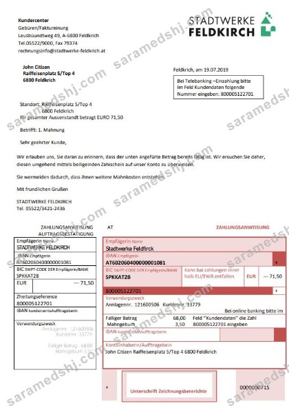 Austria Stadtwerke Feldkirch utility bill
